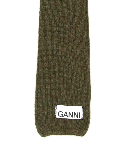 Shop Ganni Long Knit Gloves In Kalamata (khaki)