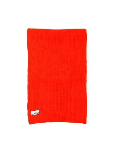 Shop Ganni Knit Scarf In Red (orange)