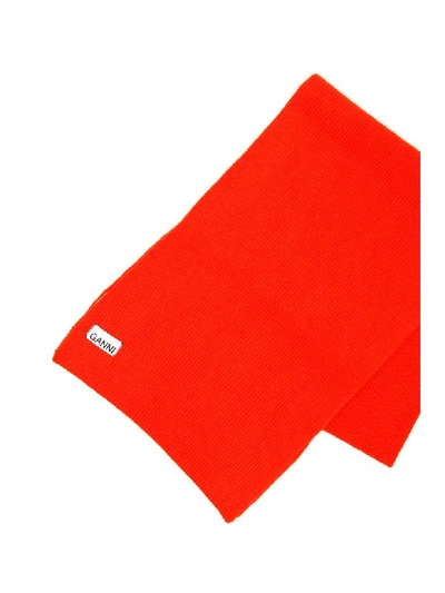 Shop Ganni Knit Scarf In Red (orange)