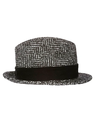 Shop Dolce & Gabbana Striped Trilby Hat In Grey