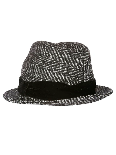 Shop Dolce & Gabbana Striped Trilby Hat In Grey