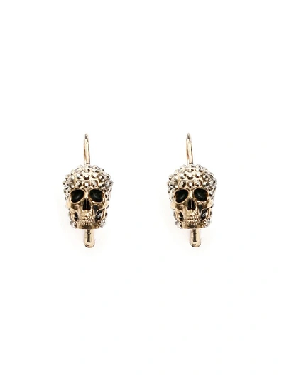 Shop Alexander Mcqueen Pave Skull Earrings In Mix (gold)