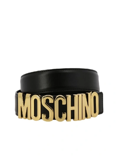 Shop Moschino Couture Leather Belt With Maxi Logo In Black