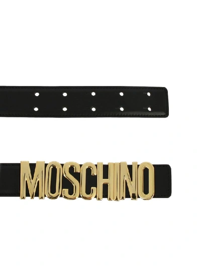 Shop Moschino Couture Leather Belt With Maxi Logo In Black