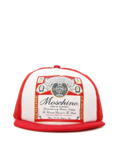 Shop Moschino Budweiser Baseball Cap In Fantasia Rosso 112 (white)