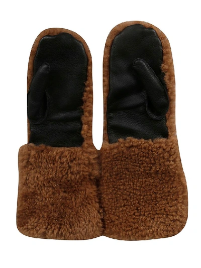 Shop Plan C Fur Applique Gloves In Caramel