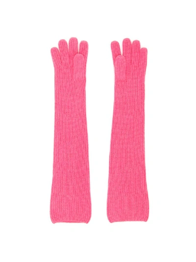 Shop Ganni Long Knit Gloves In Hot Pink (fuchsia)