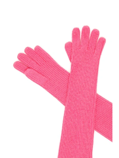 Shop Ganni Long Knit Gloves In Hot Pink (fuchsia)