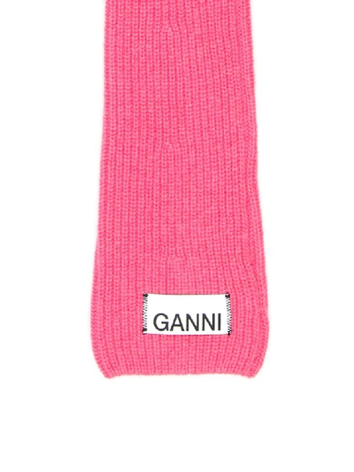 Shop Ganni Long Knit Gloves In Hot Pink (fuchsia)