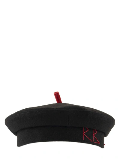 Shop Ruslan Baginskiy Black Barret Wool Cap With Red Details / Hat