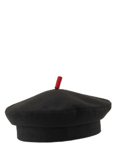 Shop Ruslan Baginskiy Black Barret Wool Cap With Red Details / Hat