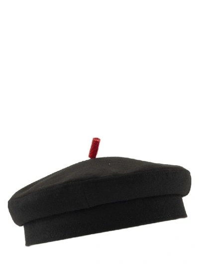 Shop Ruslan Baginskiy Black Barret Wool Cap With Red Details / Hat
