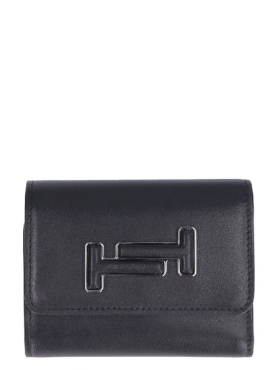 Shop Tod's Leather Small Flap-over Wallet In Black