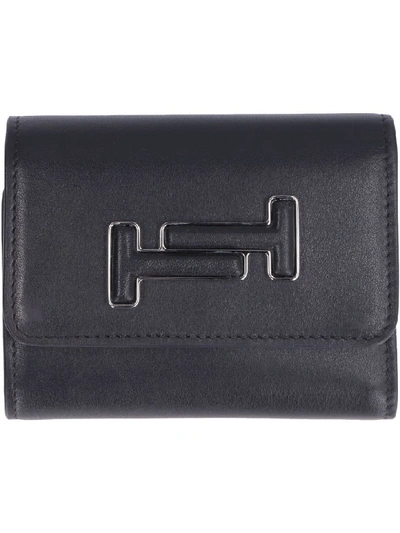 Shop Tod's Leather Small Flap-over Wallet In Black