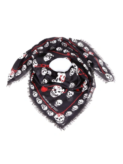 Shop Alexander Mcqueen Pinned Multiskull Scarf In Black