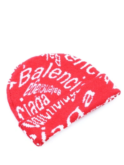 Shop Balenciaga Wool Hat Logo Wave In Red