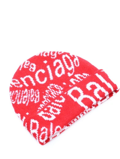 Shop Balenciaga Wool Hat Logo Wave In Red