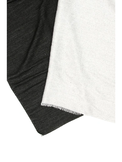 Shop Valentino Bicolor Scarf With Fur In Avorio Nero (grey)