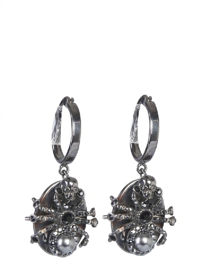 Shop Alexander Mcqueen Swarovski-studded Brass Earrings In Grigio
