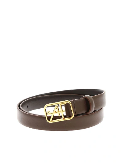 Shop Alberta Ferretti Leather Belt With Logo In Brown