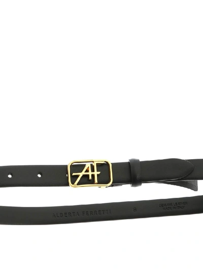 Shop Alberta Ferretti Leather Belt With Logo In Brown