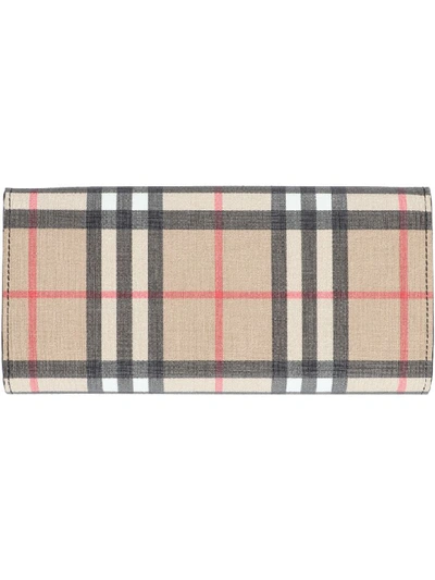 Shop Burberry Continental Wallet With Check Motif In Beige