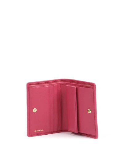 Shop Miu Miu Magenta Matelassé Leather Wallet