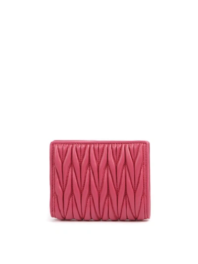 Shop Miu Miu Magenta Matelassé Leather Wallet