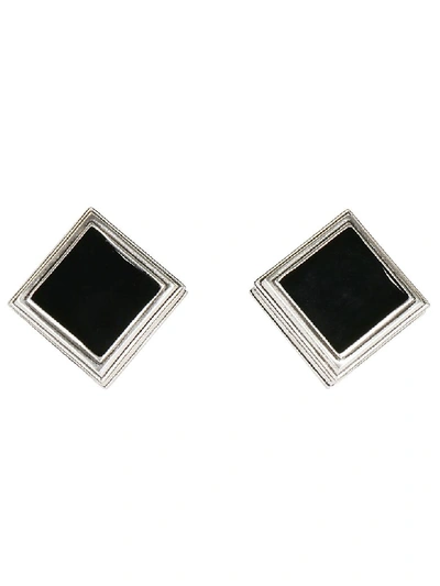 Shop Saint Laurent Monumental Square Earrings In Argent