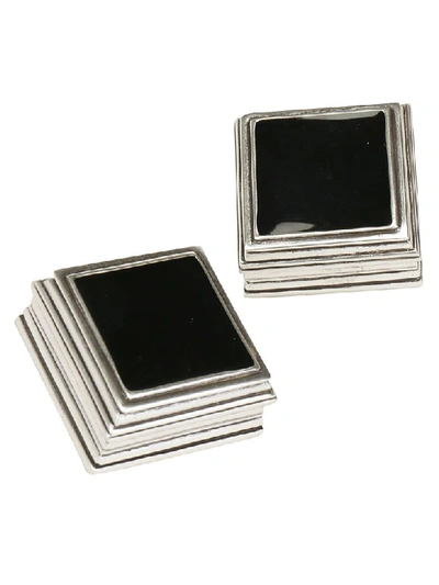 Shop Saint Laurent Monumental Square Earrings In Argent