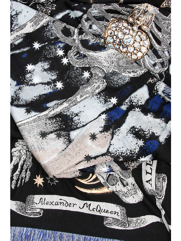 Alexander Mcqueen Oversized Night Fairy Scarf In Black,gold,blue | ModeSens