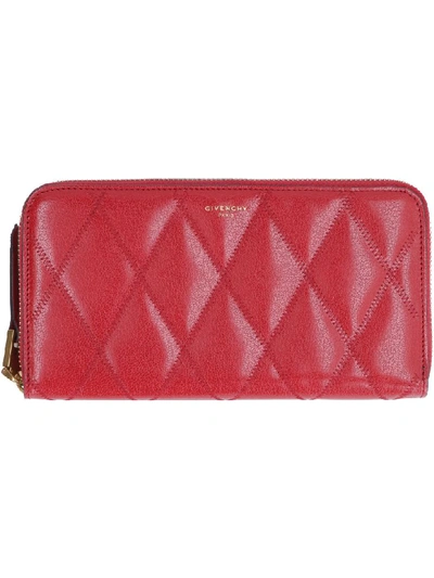 Shop Givenchy Gv3 Leather Zip Around Wallet In Red