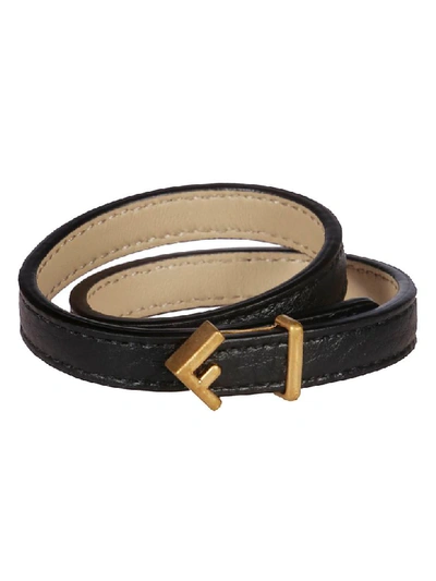 Shop Fendi Logo Plaque Bracelet In Black