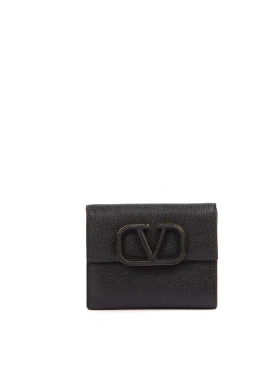 Shop Valentino V Logo Black Leather Wallet