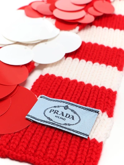Shop Prada Scarf Paillettes In Bianco+rosso