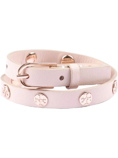 Shop Tory Burch Studded Leather Double-wrap Bracelet In Pink