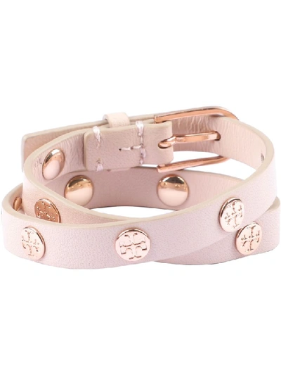 Shop Tory Burch Studded Leather Double-wrap Bracelet In Pink