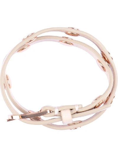 Shop Tory Burch Studded Leather Double-wrap Bracelet In Pink