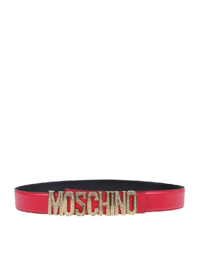 Shop Moschino Fucsia Leather Belt With Logo