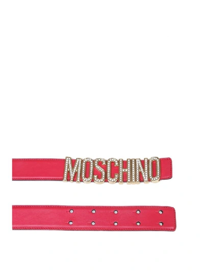 Shop Moschino Fucsia Leather Belt With Logo