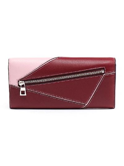 Shop Loewe Puzzle Continental In Wine/pastel Pink