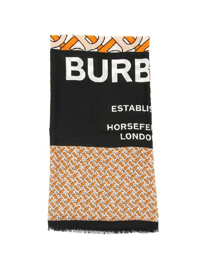 Shop Burberry Tb Horseferry Maxi Scarf In Bright Orange (orange)