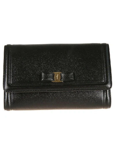 Shop Ferragamo Bow Detail Continental Wallet In Black