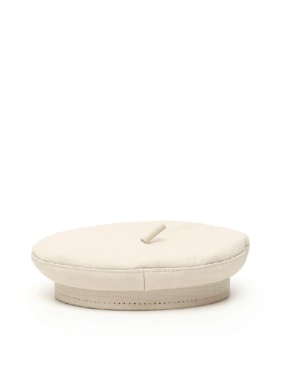 Shop Ruslan Baginskiy Croc-print Beret In Cream (beige)