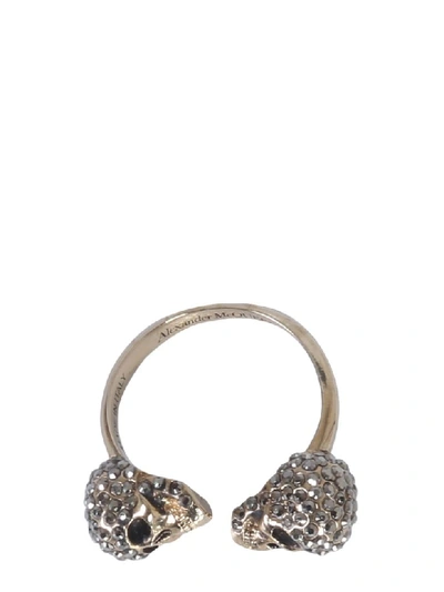 Shop Alexander Mcqueen Twin Skull Ring In Grigio