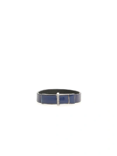 Shop Bottega Veneta Leather Bracelet In Atlantic Atlantic Nero (blue)