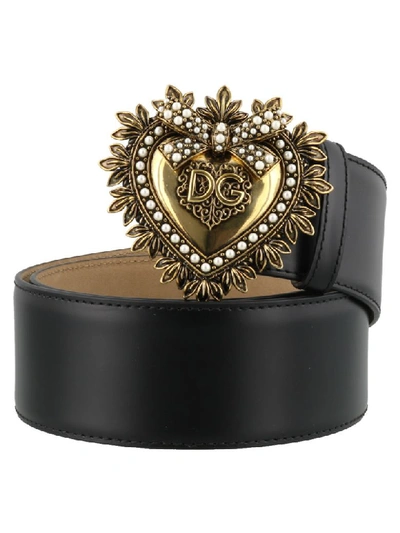 Shop Dolce & Gabbana Logo Heart Buckle Belt In Black