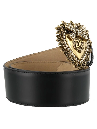 Shop Dolce & Gabbana Logo Heart Buckle Belt In Black