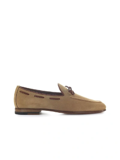 Shop Santoni Beige Suede Moccasin