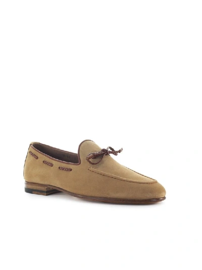 Shop Santoni Beige Suede Moccasin